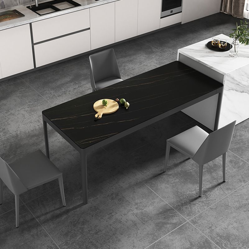 Moderna mesa de comedor negro rectángulo de piedra sinterizada con 4 patas para la cocina