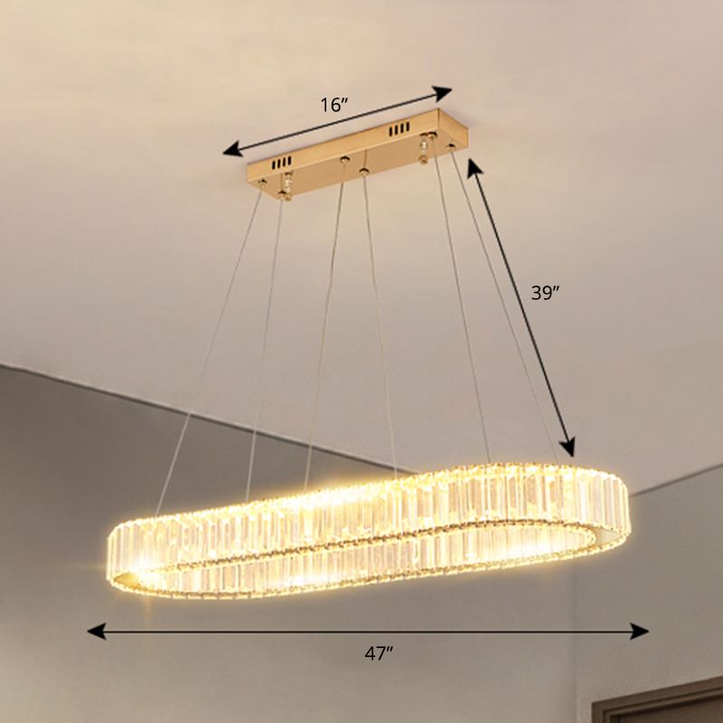 Minimalist Oblong LED Suspension Lamp Optical K9 Crystal Restaurant Hanging Island Light