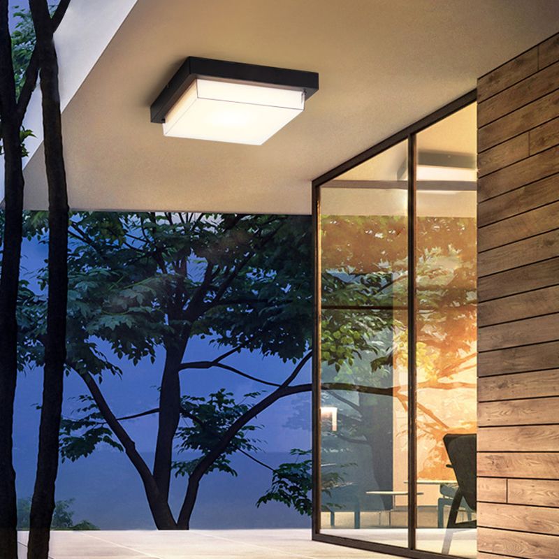 Luminaire carré encastré traditionnel à 1 lumière LED près du plafonnier avec abat-jour en plastique