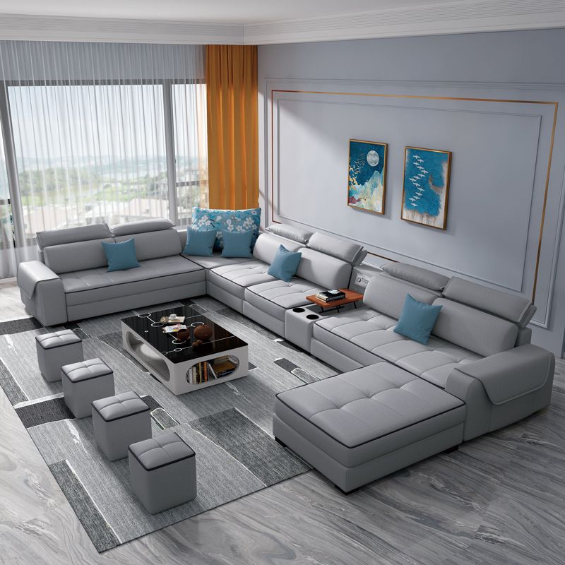 Contemporary Faux Leather Modular Sectional with Square Arms