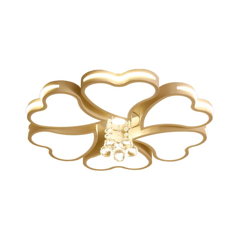 Modernist Heart Flush Light Metallic 6/8 Bulbs Parlor Ceiling Mounted Fixture with Crystal Accent in White