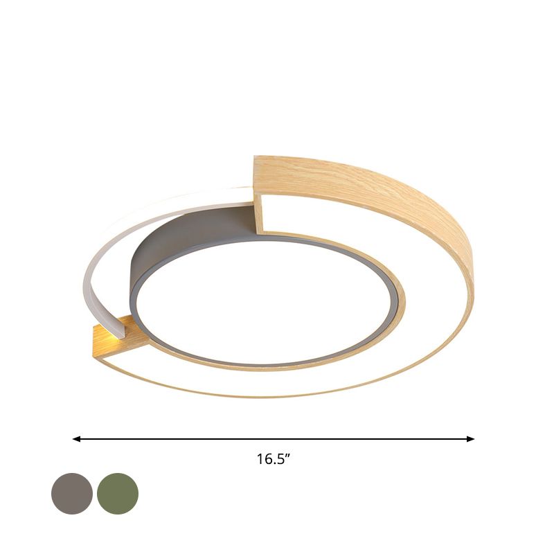 Runde LED-Deckenbeleuchtung aus Metall in Macaron-Grau/Grün, LED-Einbauleuchte in warmem/weißem Licht, 16,5"/20,5" Breite
