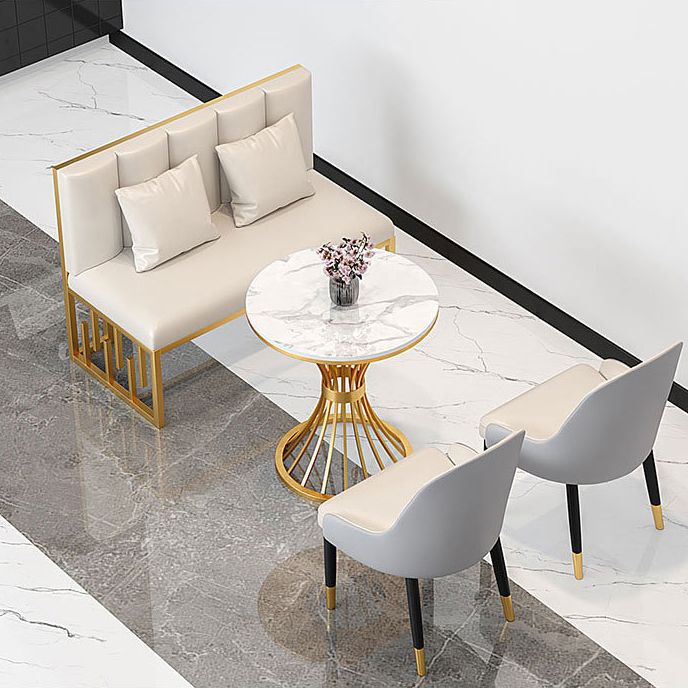 Traditional Luxury Dining Table Sintered Stone Top Dining Table with Gold Frame