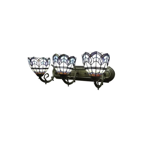 Tiffany Baroque Designed Wall Light 3 Lights Stained Glass Wall Sconce in Blue for Study Room
