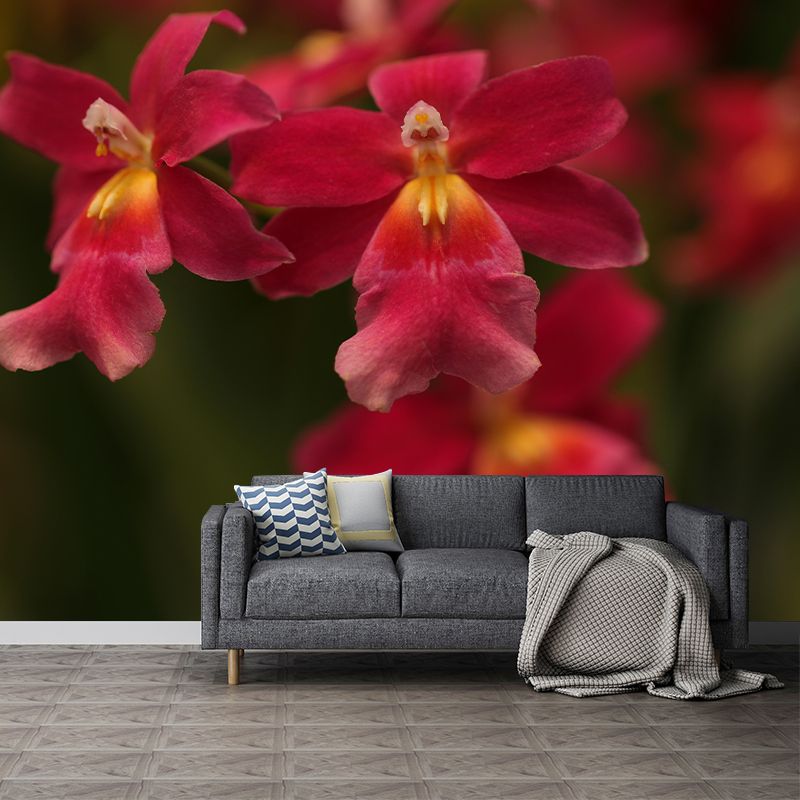 Customized Orchid Mural Wall Covering Decorative Mildew Resistant for Living Room