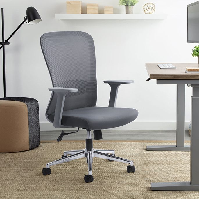 Ergonomic Mesh Desk Chair Modern Style Fixed Arms Chair with Swivel Casters