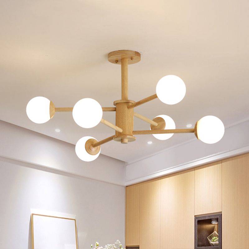 Modern Simplicity Starburst Suspended Lighting Fixture Wood Hanging Ceiling Fixture for Restaurant