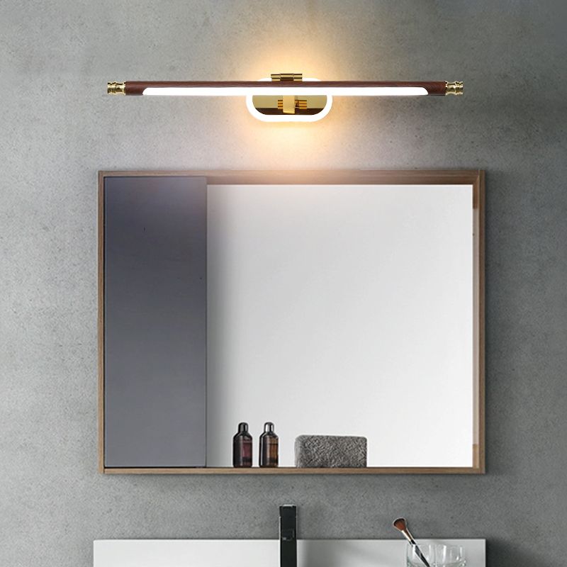 1-Light Metal Wall Lighting Modern Style Linear Mirror Wall Mounted Light in Brown