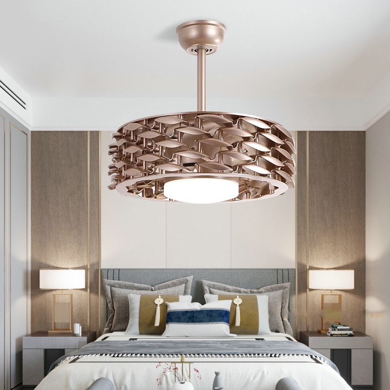 Luce ventilatore a soffitto circolare a LED tradizionale bianco/oro/caffè acrilico Semi -filo per soggiorno per soggiorno