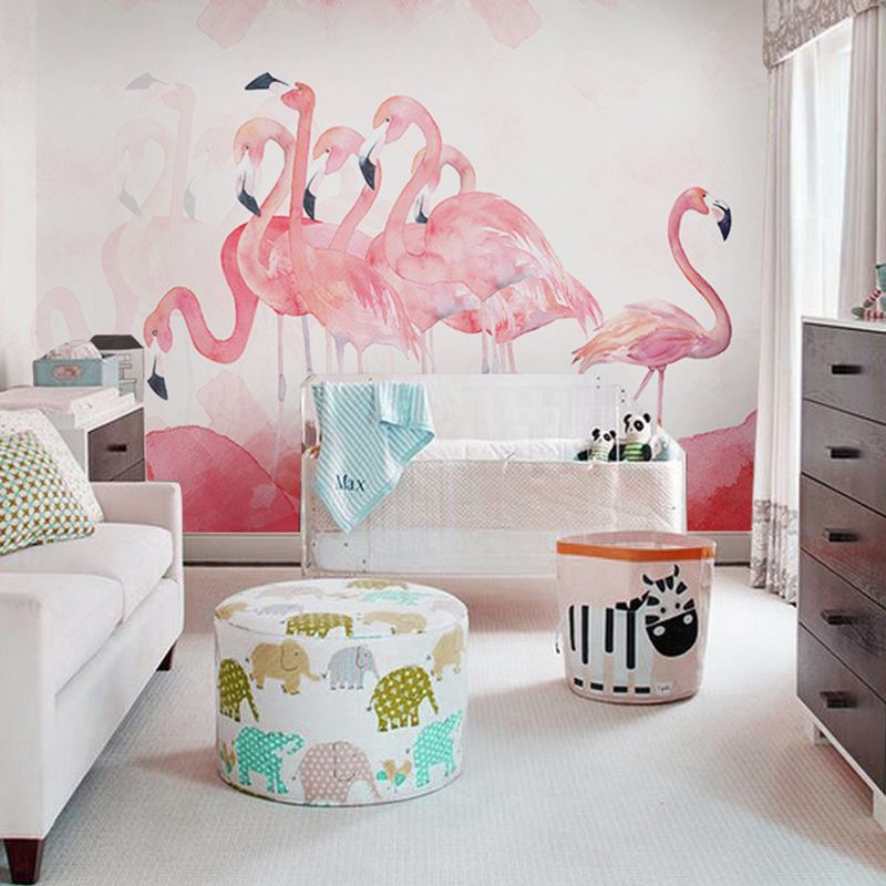 Extra Large Mural Wallpaper Nordic Novelty Flamingo Wall Art in Pastel Pink