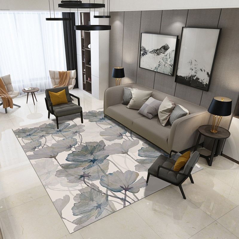 Trendy Feather Pattern Rug Modern Simple Carpet Polyester Non-Slip Backing Rug for Living Room
