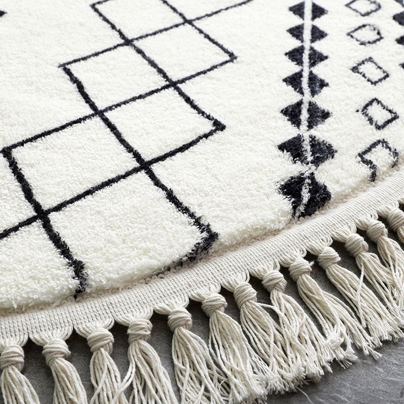 Zone de motif géométrique blanche Tapis de tapis de tapis de frange de tapis de soins faciles pour la décoration pour la maison