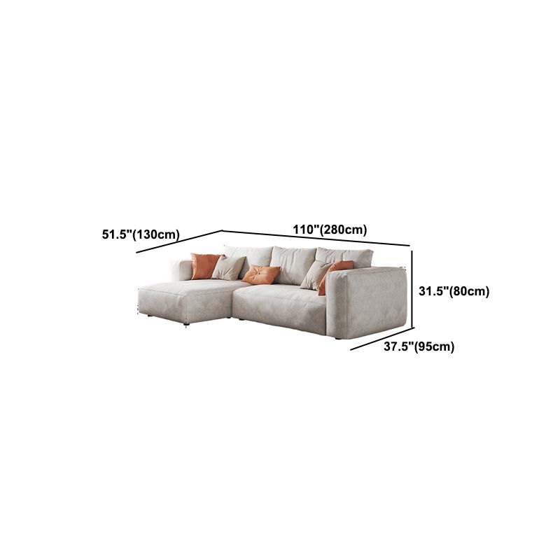 Faux Leather Square Arm Sofa with Chaise Modern Loose Back Sofa in Gray
