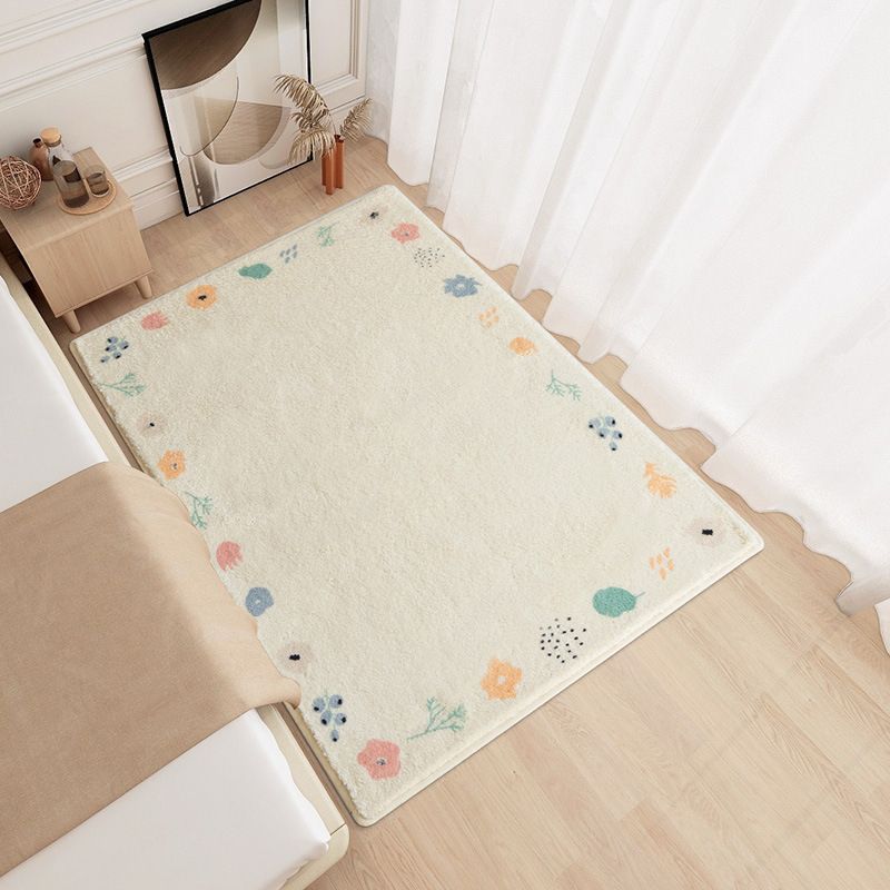 Beige Modern Rug Polyester Flower Rug Non-Slip Backing Rug for Living Room