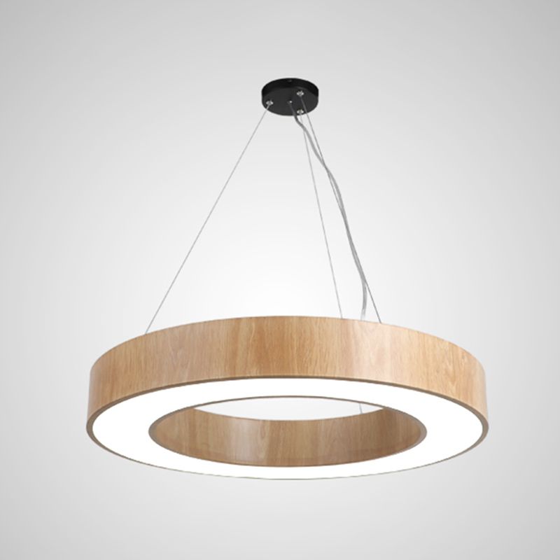 Illuminazione a sospensione circolare in stile nordico finitura in legno da ufficio in metallo luce a sospensione
