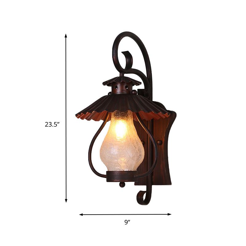 Crackle Glass Rust Sconce Light Lantern 1-Light Industrial Wall Lamp Fixture for Dining Room