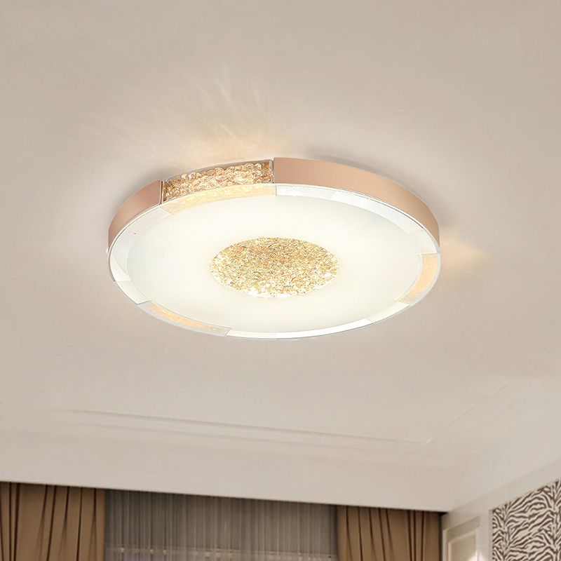 Black / Gold Finish LED Flush Light Fixture Contemporary Bevel Cut Crystals Round Ceiling Mount in White / Warm Light