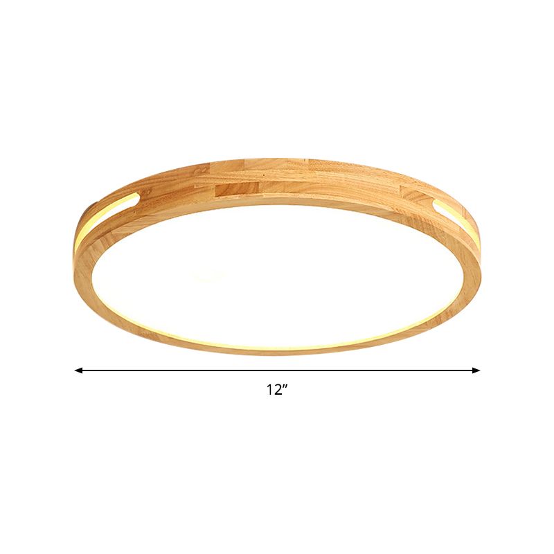 Japanese Style Circular Ceiling Mount Light Wood 12/16/19.5 Inch Wide LED Ceiling Lamp in Beige for Adult Bedroom