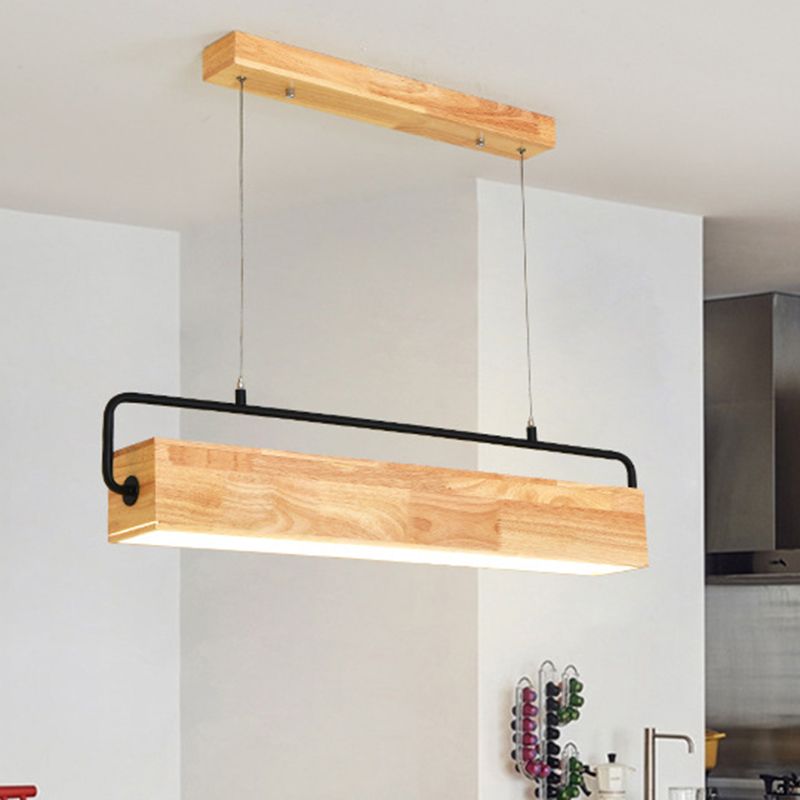 Modern Kitchen Island Lighting Cuboid Island Light Fixture Wood 1 Light Island Lights in Black