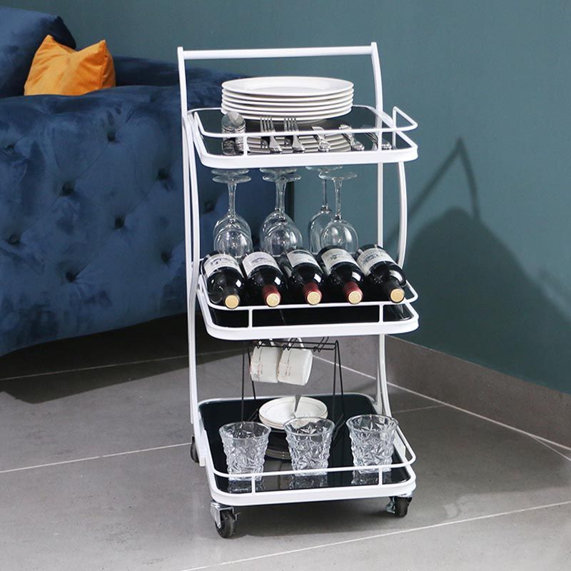 Contemporary Glass Prep Table Rolling Prep Table for Dining Room