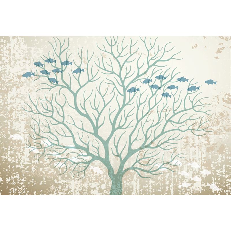 Fish and Bare Tree Murals Modern Moisture Resistant Living Room Wall Covering, Made to Measure