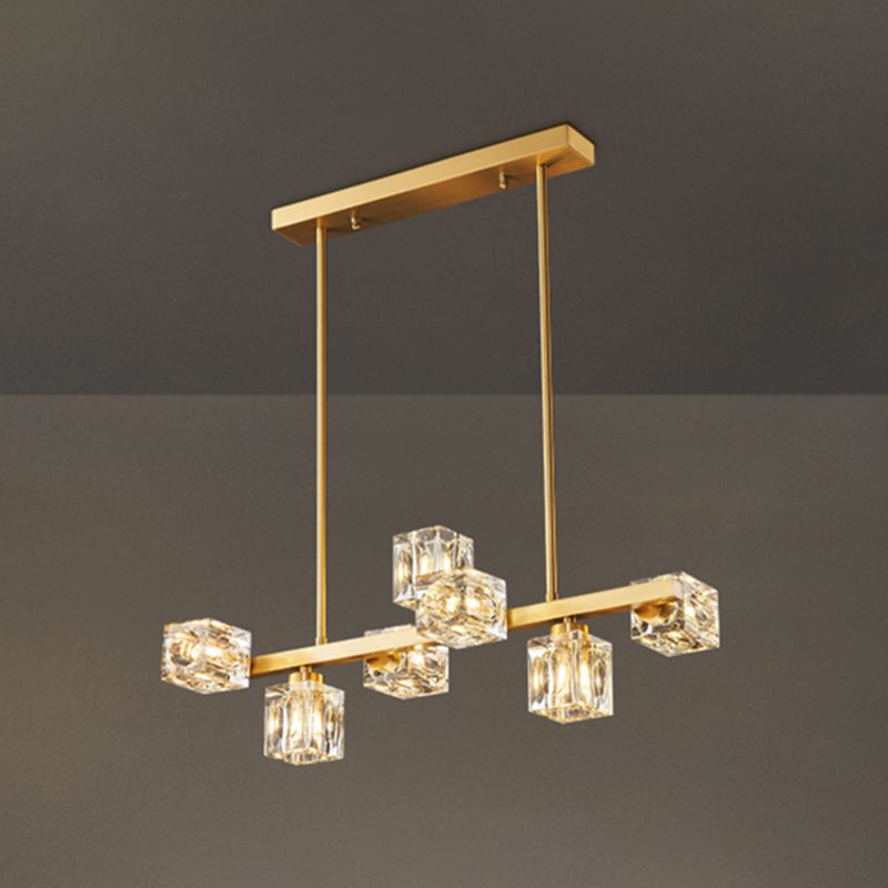 Contemporáneo de lámpara de la isla CRISTAL Cube Island Lights in Gold para cocina