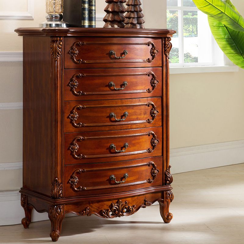 Dark Brown Mid-Century Modern Chest Pine Wood Drawer Knobs Rectangle Accent Chest