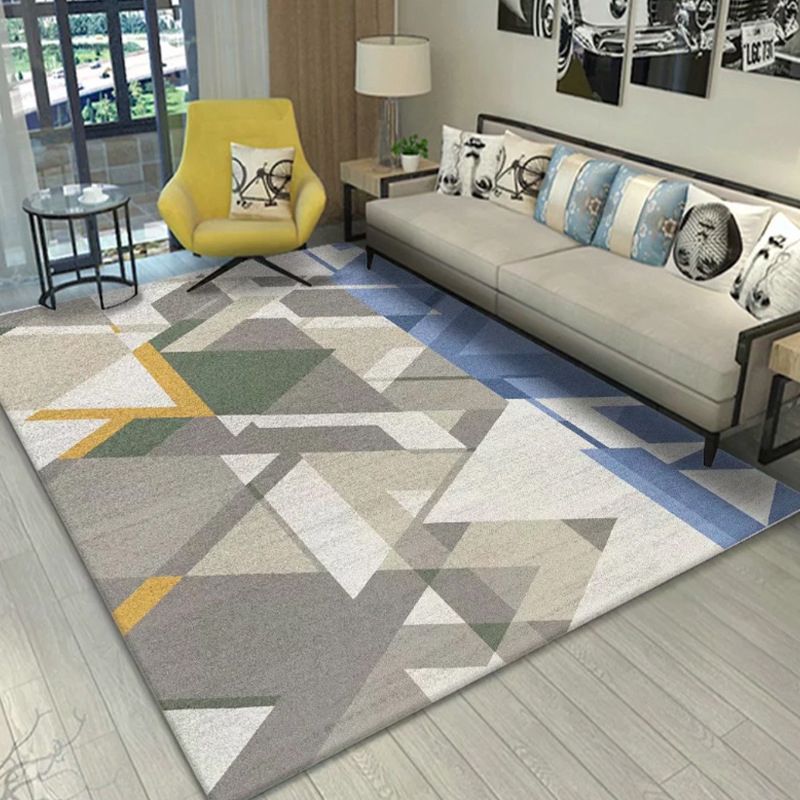 Beige Modern Rug Polyester Geometric Rug Non-Slip Backing Rug for Home Decoration