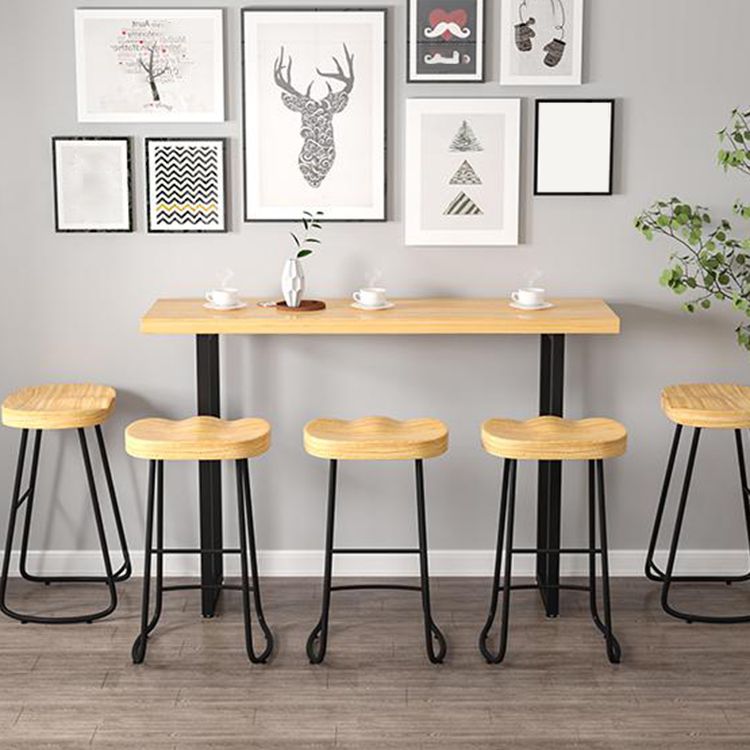 Modern Backrest Counter Stool Iron Milk Tea Shop Bar Stool with Wooden Seat and Pedal