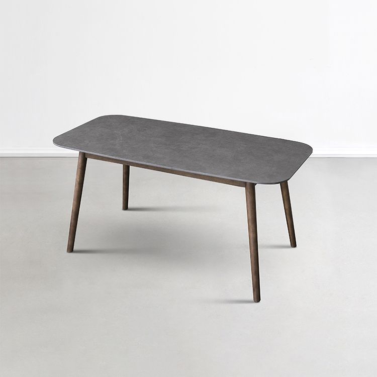 Stone Top Dining Table Mid-Century Modern Dining Table with 4 Brown Legs