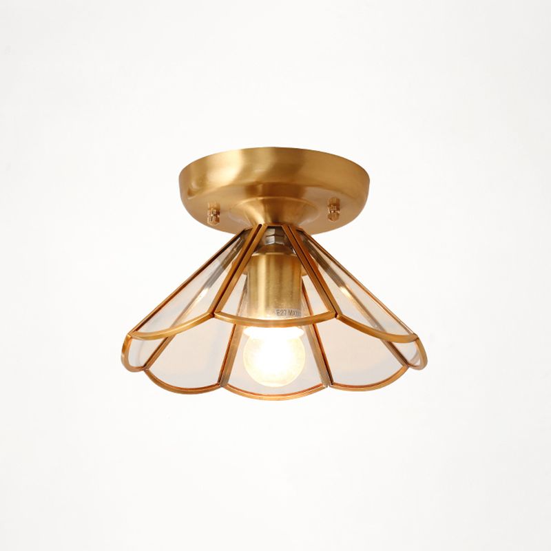 Colonial Tapered Flush Light Glass 1 Light Flush Mount Ceiling Fixture in Gold