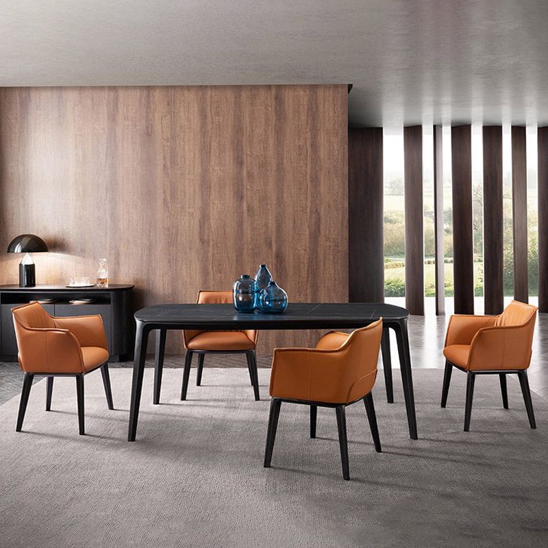 Modern Style Arm Chair Faux Leather Solid Back Dining Room Chair for Indoor