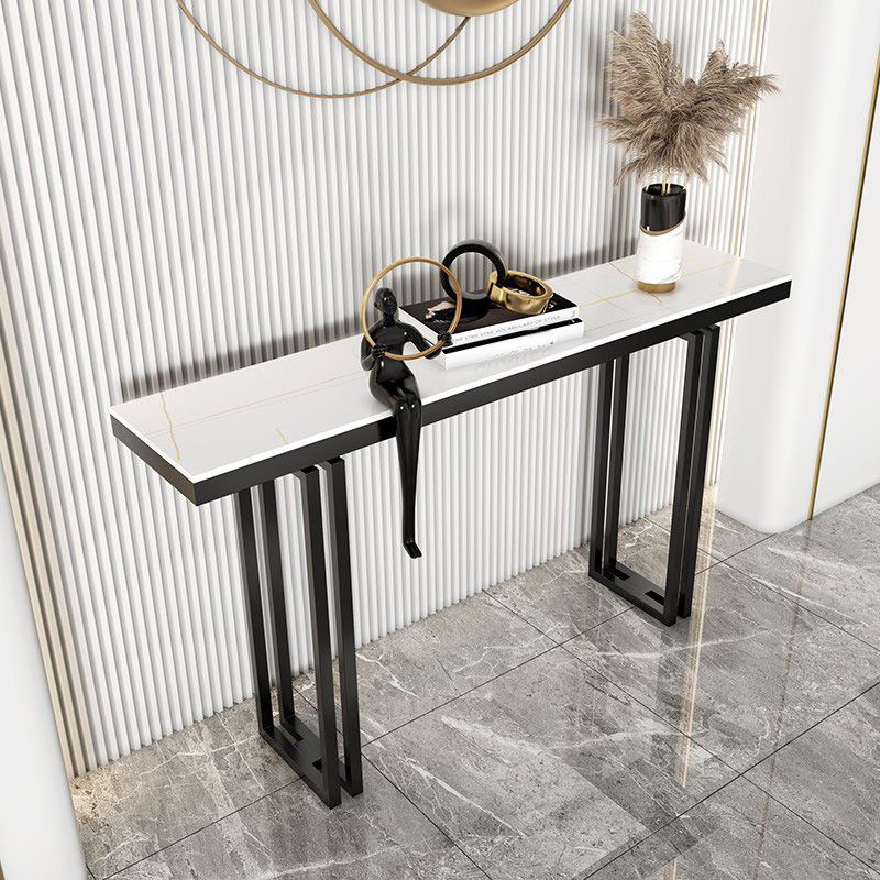 11"W Contemporary Console Table White Stone Rectangle Console Sofa Table