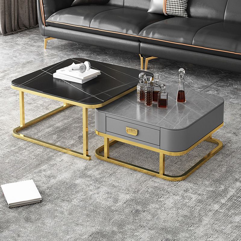 Frame Square Coffee Table Set Glam Nesting Coffee Table Set with Drawer