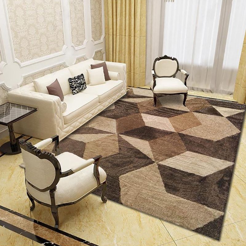 Modern Living Room Rug Multi Colored Geo Print Carpet Polypropylene Anti-Slip Pet Friendly Indoor Rug