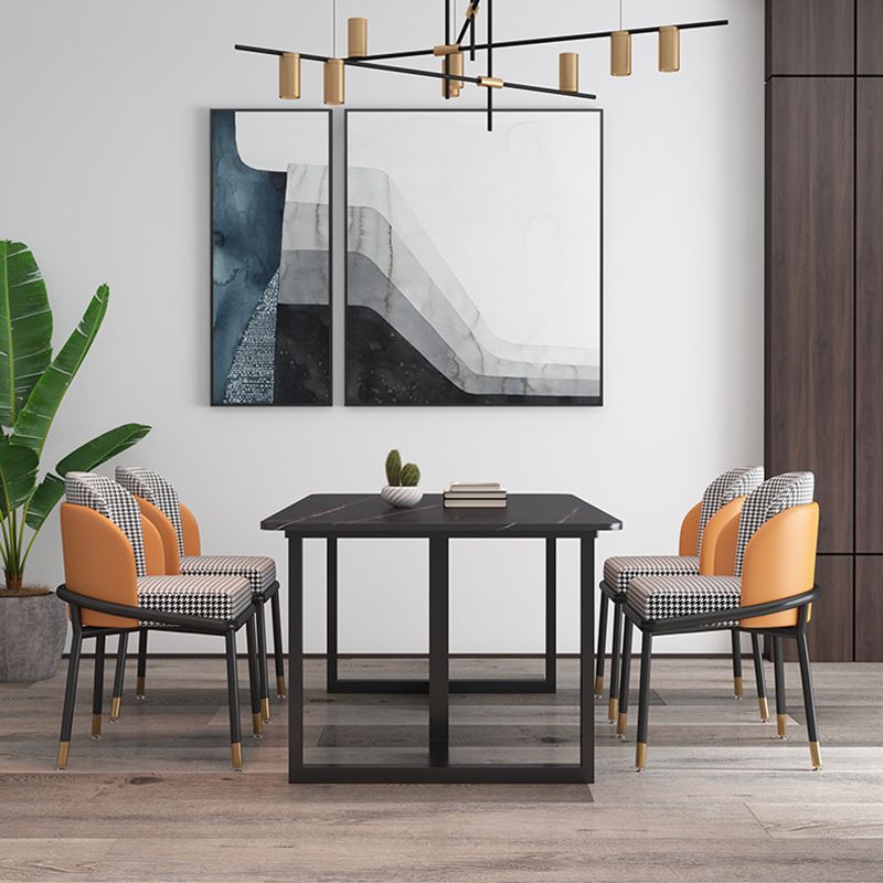 1/2/5/7 Pcs Dining Chairs Set Black Sintered Stone Dining Set with Double Pedestal Base