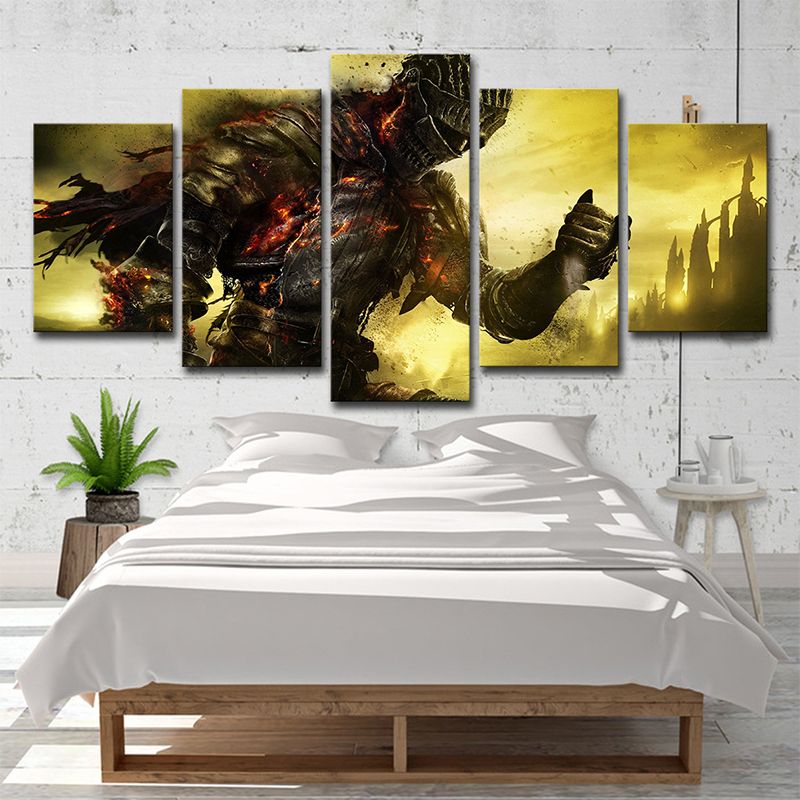 Game Character Dark Soul Canvas Art Kids Multi-Piece Wall Decor in Yellow for Teens Room