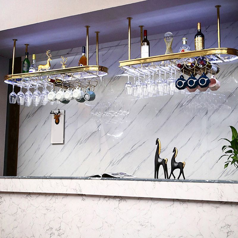 Glam Style Hanging Wine Rack Metal Wine Bottle & Glass Rack for Bar