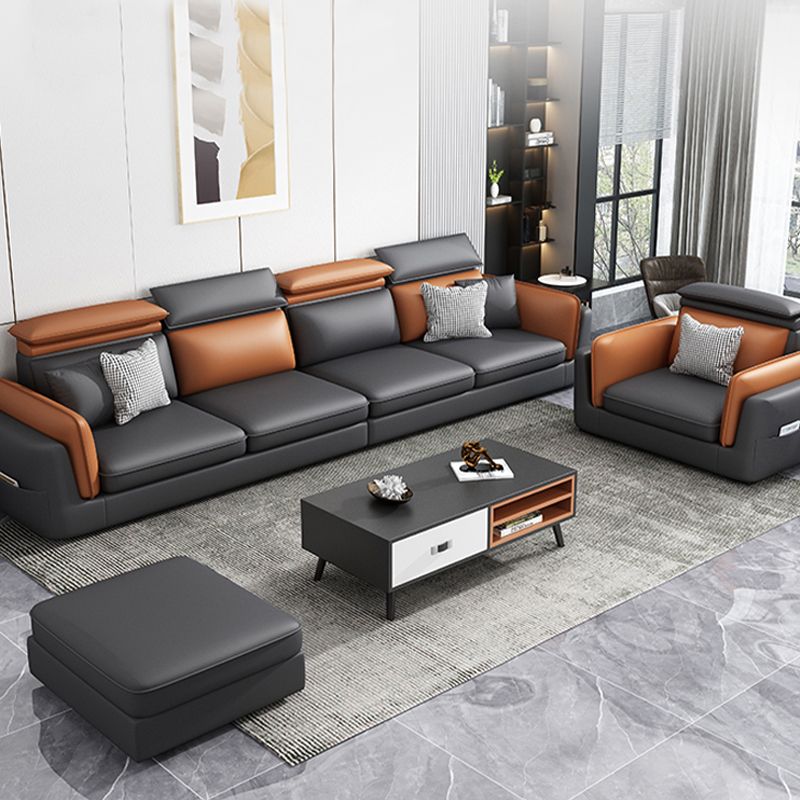 Faux Leather Square Arm Sofa/Sectional with Pillowed Back Cushions, Stain Resistan
