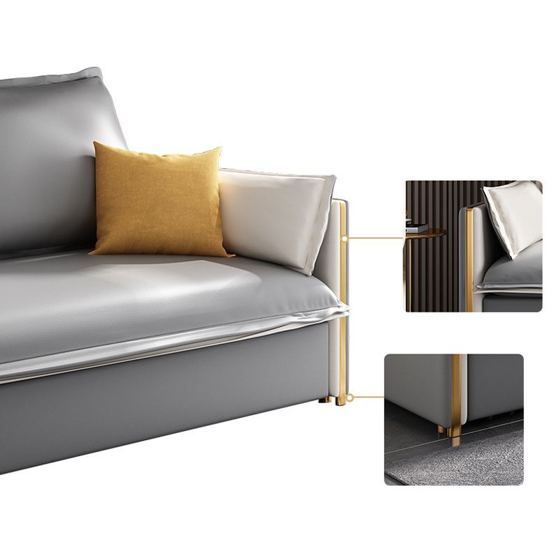 Modern Square Arm Sofa Bed Gray Faux Leather Sofa with Storage