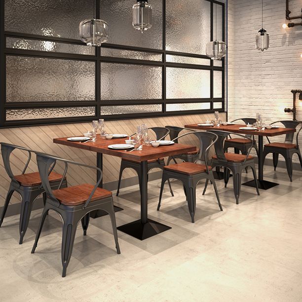 Industrial Dining Room Table Solid Wood Table with Black Base for Dining Room