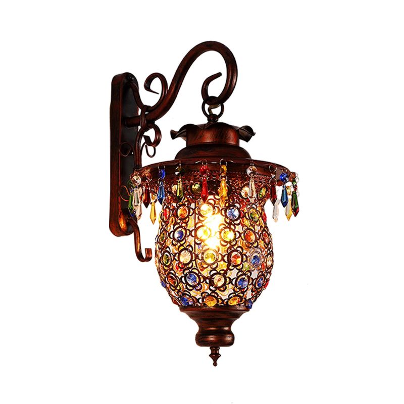 1 Head Wall Mounted Light Fixture Traditional Bedroom Wall Sconce Lamp with Urn/Globe Metal Shade in Copper, 8"/12" W