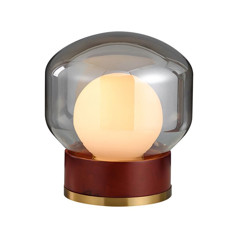 Lampada da tavolo per camera da letto in campagna con illuminazione notturna a globo in vetro opale, colore marrone con base in legno