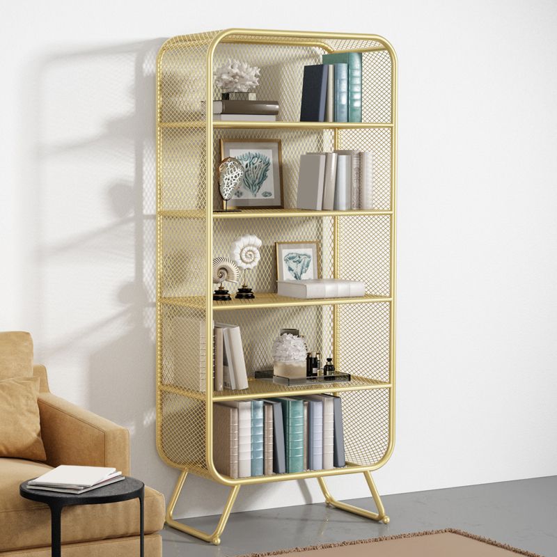 Contemporary Standard Metal Bookcase Closed Back Bookshelf with Rectangular Shelves