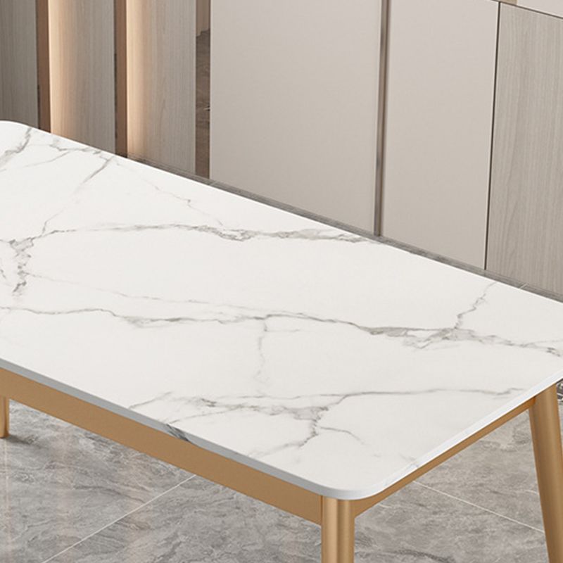 Modern Rectangle Dining Table Sintered Stone Top 4 Iron Legs Dining Room Table