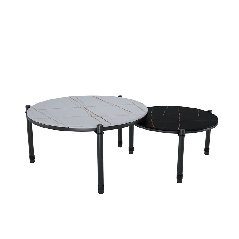 2-Piece Coffee Table Set Luxurious Round Slate 3 Legs Cocktail Table
