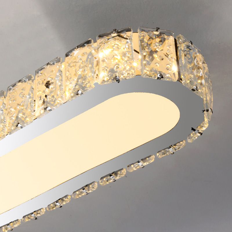 Luminaire encastré ovale contemporain en cristal à 1 lumière, plafonnier argenté