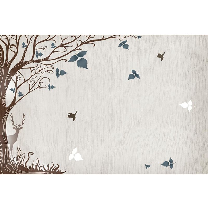 Grey-Blue Tree Wallpaper Murals Water Resistant Rustic Living Room Wall Art, Non-Woven