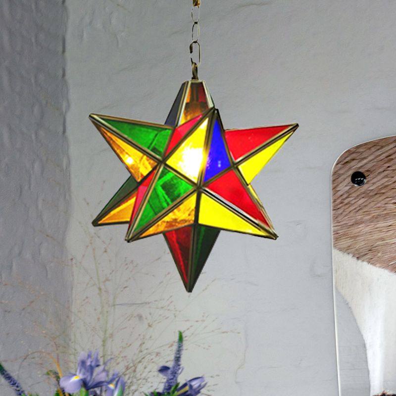 Traditional Star Shape Suspension Lamp 1-Head Metal Hanging Pendant Light in Green