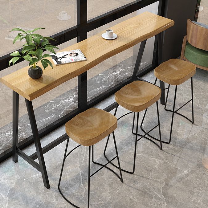 Light Brown Modern Style Bar Table in Solid Wood and Iron Cafe Bar Table, Only Table